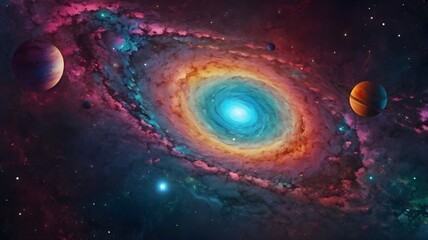 fantasy colorful galaxy with beautiful planets generative ai
