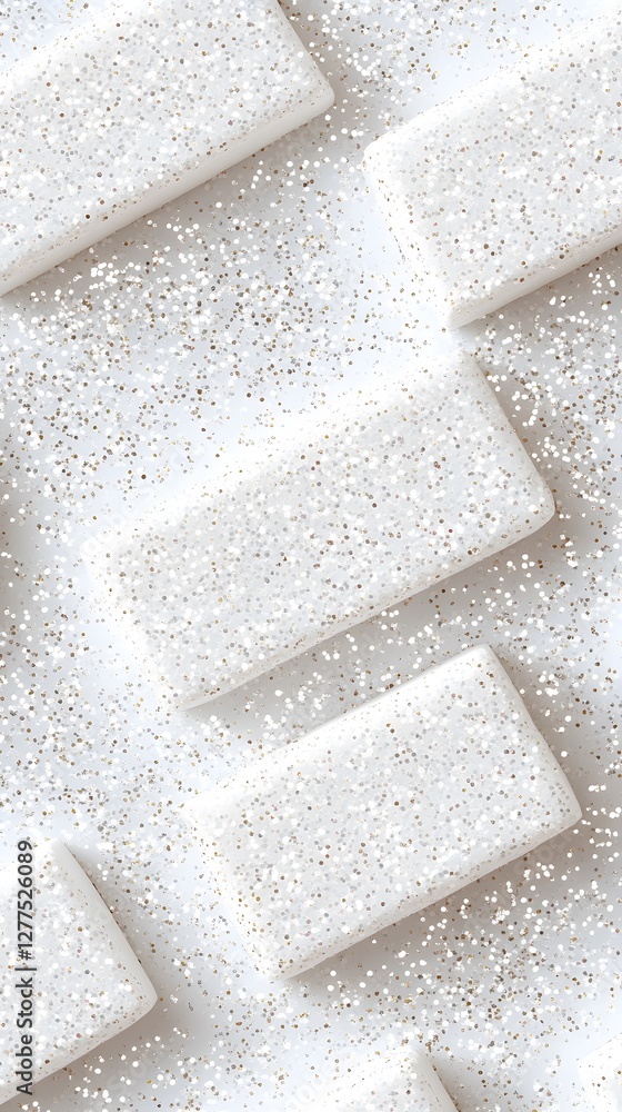 Poster white glitter-embedded rectangular objects on glitter background