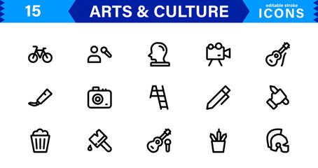 Art and Culture Icons. High-Quality Line and Outline Vector Illustrations for Heritage, Performance, Music, UI/UX, and Digital Design Needs