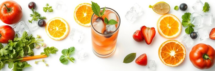 Fototapeta premium Glasses of fresh infused water with slices of cucumber, lemon, and mint leaves, beverage, isolated, refreshing