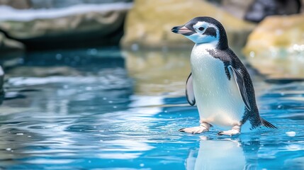 Obraz premium Charming Penguin Standing on Water Surface in Bright Natural Environment