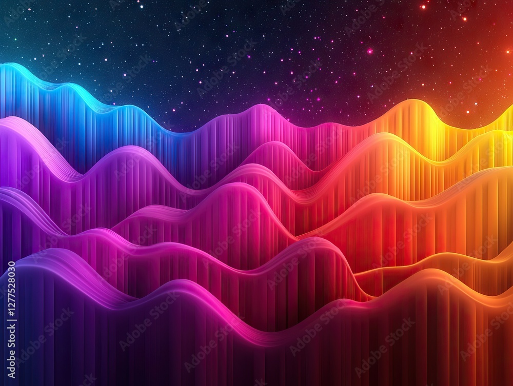 Poster dynamic waves of colorful light in a cosmic setting abstract graphic design vibrant environment digi