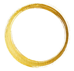 Circular gold paint stroke round circle frame png clipart cutout transparent isolated. create an image of a luminous golden brushstroke swirling into a perfect circle