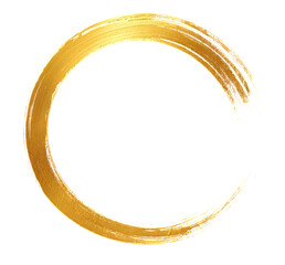 Gold zen symbol brushstroke round circle frame png clipart cutout transparent isolated. Zen-inspired art: a golden brushstroke circle on black, representing emptiness, enlightenmenะ