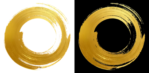 Circular gold paint stroke round circle frame png clipart cutout transparent isolated. abstract art: a dynamic golden brushstroke circular form
