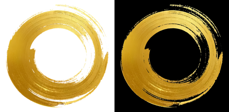 Circular gold paint stroke round circle frame png clipart cutout transparent isolated. abstract art: a dynamic golden brushstroke circular form