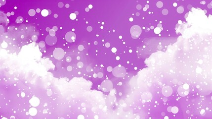 Fototapeta premium A dreamy purple background with soft, fluffy clouds and gentle, floating white bubbles creating a whimsical atmosphere.