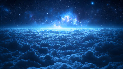 Fototapeta premium Ethereal blue clouds under a starry night sky