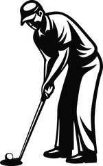 Golf player in action vector icon illustration, golf player in action silhouette and line art vector design