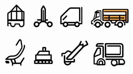 Icons of Transport, Construction and Industry in Simple Vector Style