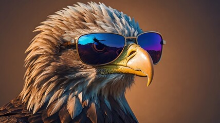portrait of trendy eagle bird in sunglasses generative ai