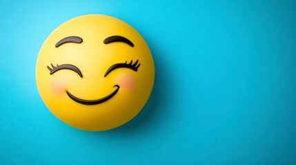 Fototapeta premium Cheerful Yellow Smiley Face Emoticon on Blue Background