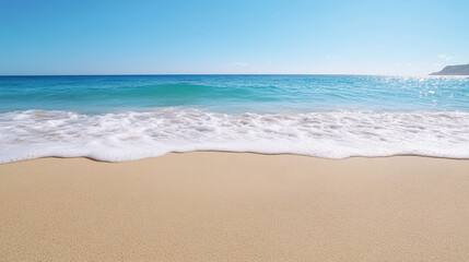 serene beach scene with gentle waves lapping at golden sand