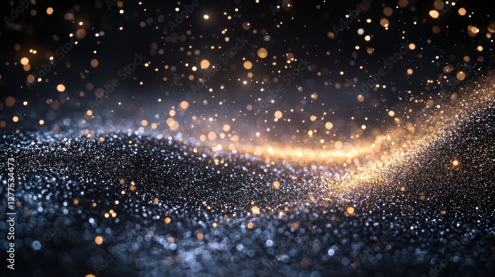 Poster abstract shimmering particles creating a magical atmosphere in a dark, blurred background