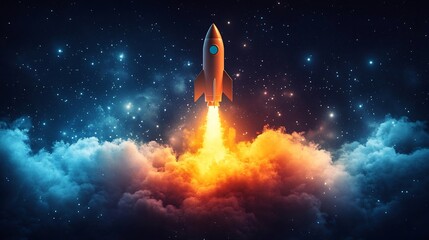 Naklejka premium Vibrant colorful rocket icon with a trail of smoke isolated on a transparent background great for startup or innovation branding
