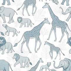 Animal illustrations safari scene digital art nature aerial view wildlife diversity in a vibrant environment