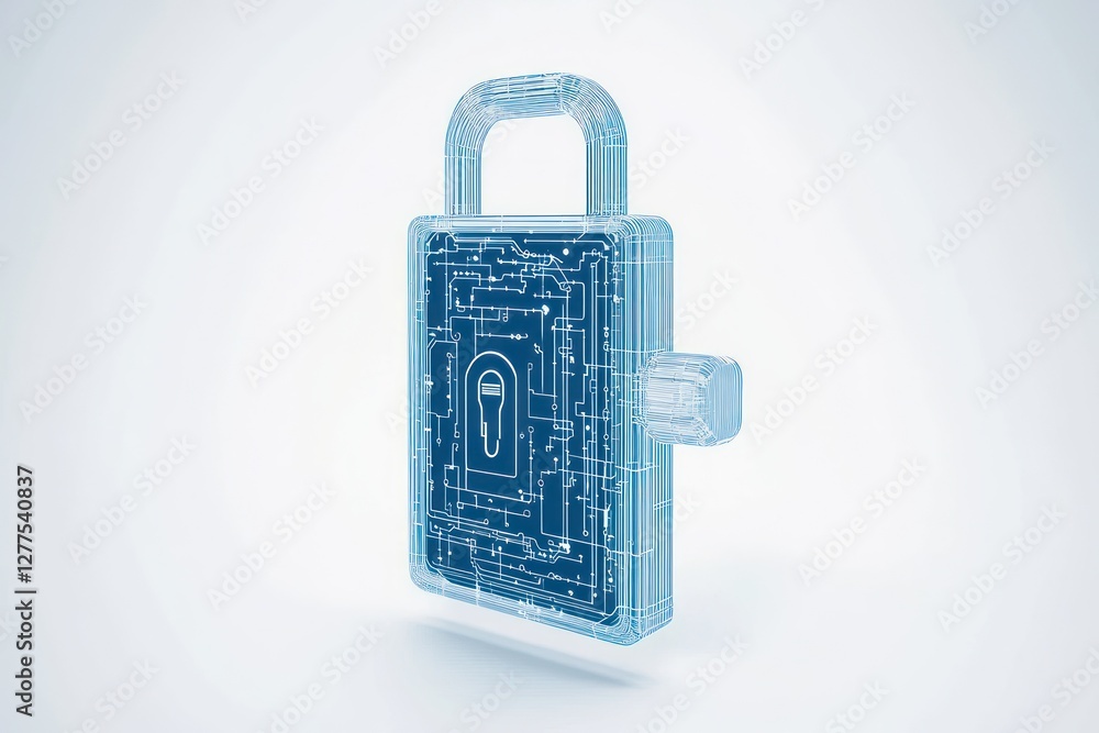 Poster 3d line icon representing smart locks with enhanced features for security on a white background.