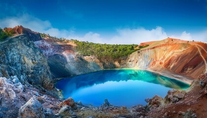 Obraz premium The volcanic lake sparkles under the sun. 