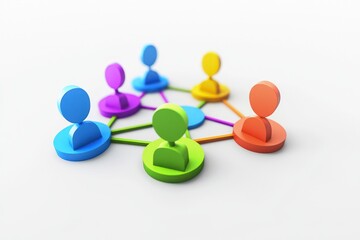 3D social network glyph, minimalist design for online community representation on white backdrop.