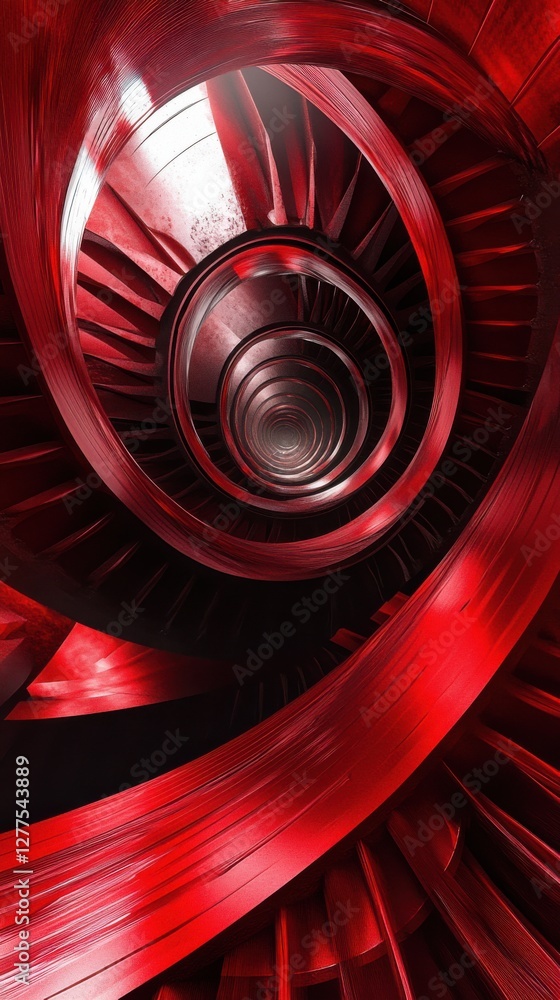 Poster Red staircase spiraling elegantly through a futuristic abstract structure.