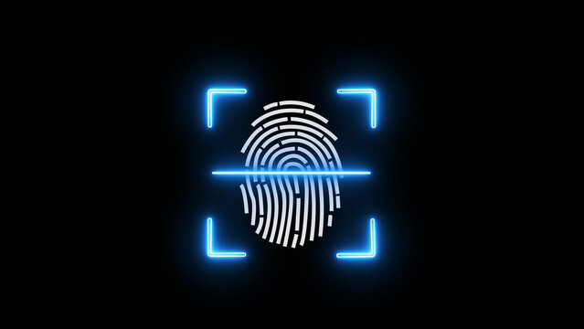 Glowing neon fingerprint scan icon. Fingerprint digital processing of biometric fingerprint scanner. Fingerprint scanner illustration.Vector illustration Pro Vector	