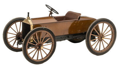 Fototapeta premium Antique wooden child's car, vintage display, museum piece