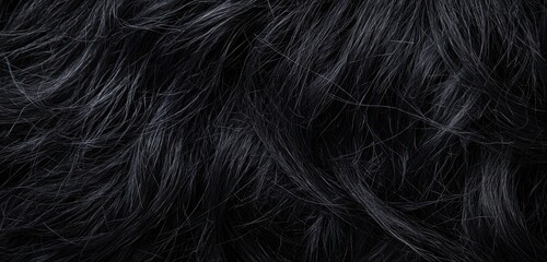 Obraz premium Coarse matte black fur features layered natural patterns and strands.