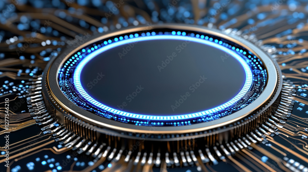 Poster high tech circuit board with glowing elements and intricate design