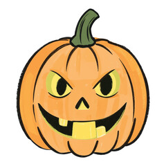 Illustration of a Carved Halloween Pumpkin Isolated on White Background.