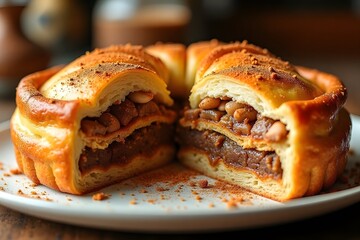 Delicious cinnamon-spiced bean pastry with nuts on white plate
