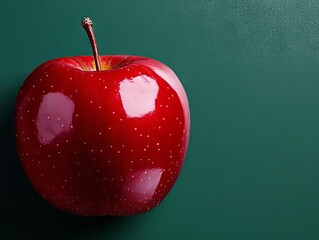 A red apple sitting on top of a green surface