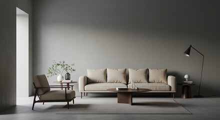 Minimal style interior room with grey wall