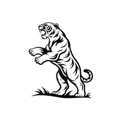 Obraz premium Strong and fierce cartoon tiger character showing muscle power in an aggressive and bold pose