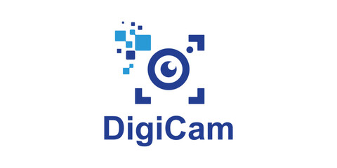 logo design combination of camera and digital technology, logo for digital media, lens, camera, vision, symbol, icon, idea, creative.