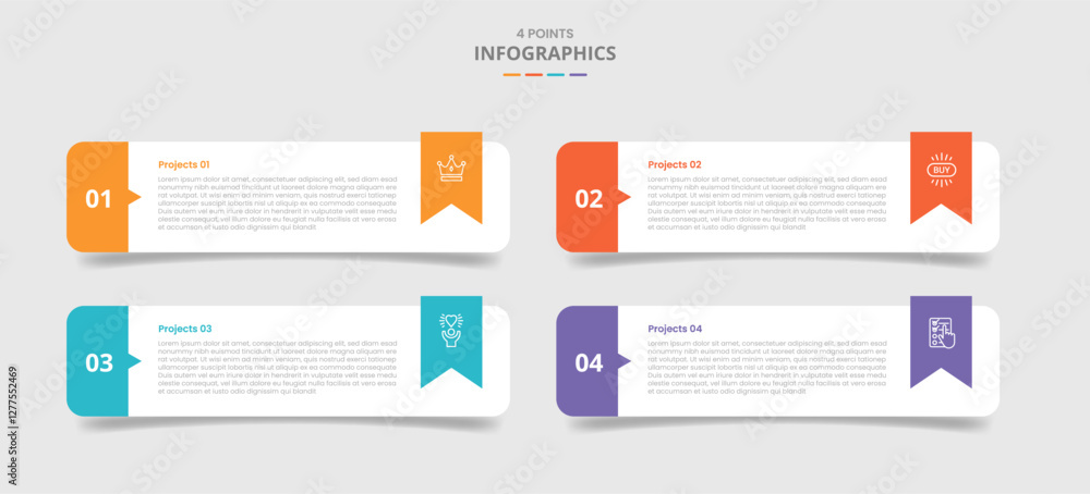 Poster 4 points template comparison concept for infographic with round rectangle with ribbon badge accessor