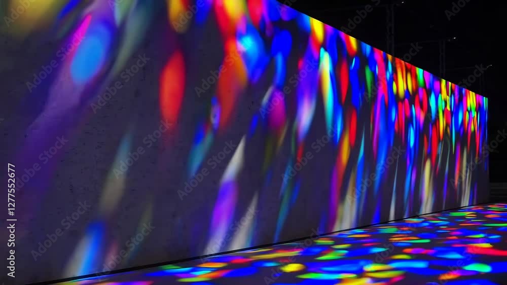 Poster colorful light reflections on concrete wall creating abstract patterns, night scene. modern art and 