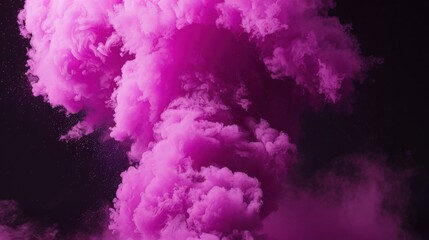 Fototapeta premium A vibrant plume of pink smoke billows against a dark background, creating a striking visual contrast and an ethereal atmosphere.