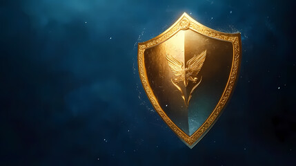 Fototapeta premium Golden Shield with Intricate Design on Deep Blue Background