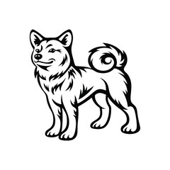 Obraz premium Stylized cartoon dog character with a curled tail and happy expression in a bold black and white design