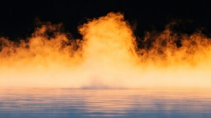 Fototapeta premium Ethereal Mist Rising Above Calm Water in Golden Dawn Light