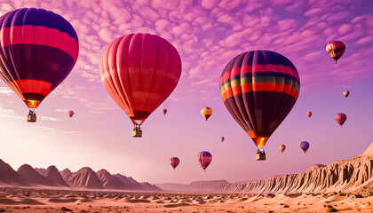 Fototapeta premium Flying over egyptian desert on hot air balloon. Amazing place and popular tourist attraction