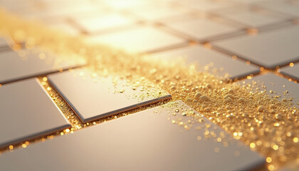 Golden Glitter Stripe on Tiled Floor Background