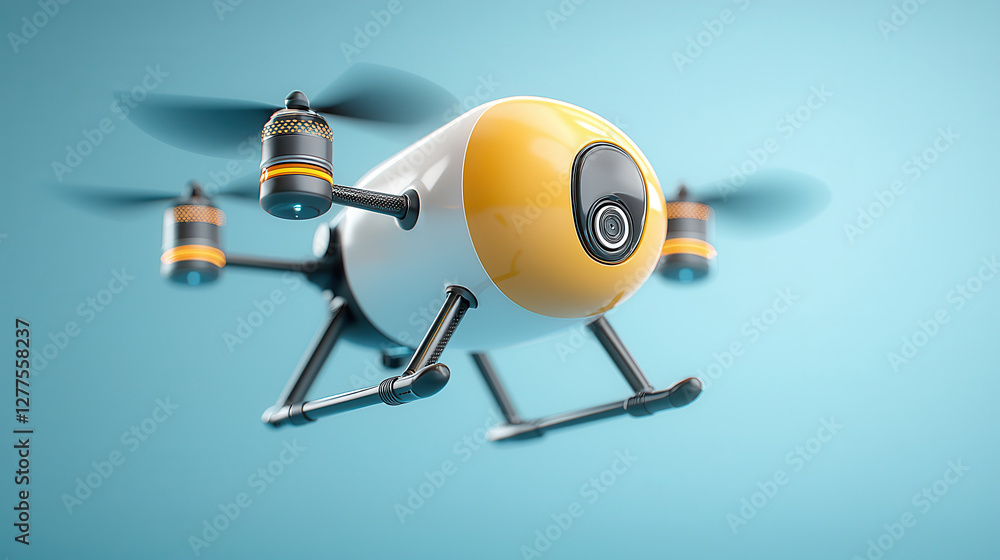 Aufkleber high tech food delivery drone with sleek design and camera hovers in air, showcasing futuristic tech