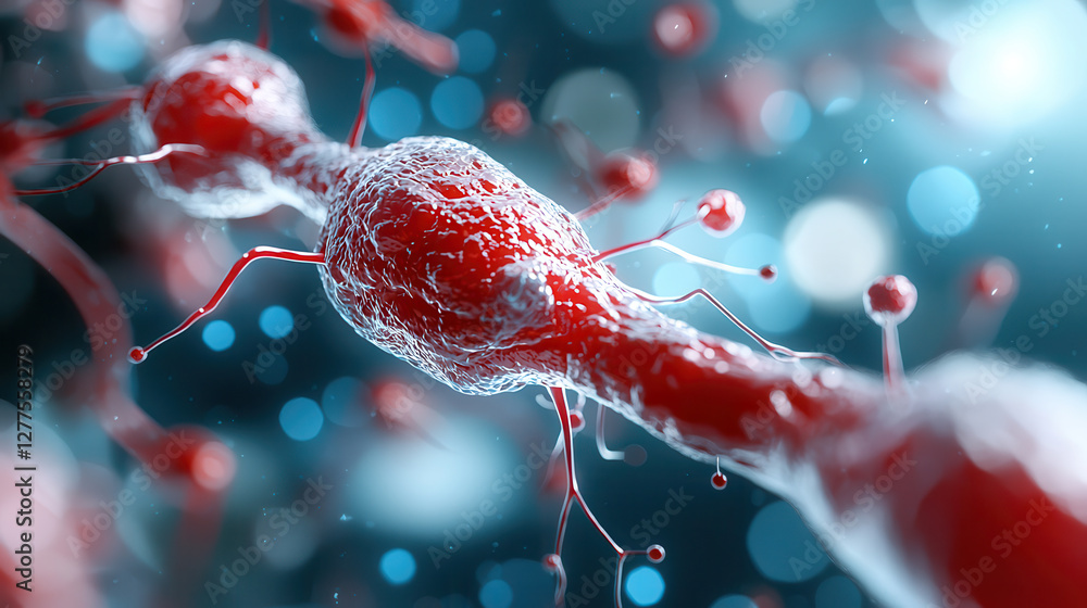 Aufkleber detailed visualization of blood vessel network, highlighting oxygen flow and cellular structures in 