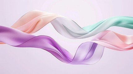 A flowing arrangement of soft, colorful ribbons in pastel shades, creating a serene and elegant visual effect against a light background.