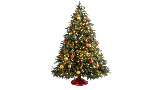 A beautifully decorated Christmas tree adorned with colorful ornaments, twinkling lights, and a star on top, symbolizing festive joy and warmth.