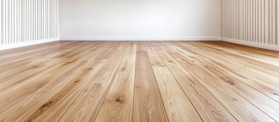 minimal photostock of a  empty living room with vintage oak floor and striped vinyl wallpaper , isolated on white background,  , copy space, copy space for text,
