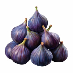 Obraz premium Realistic small pile of fresh ripe figs with deep purple skin and hints of green, rich in texture and natural sweetness, isolated on transparent background.