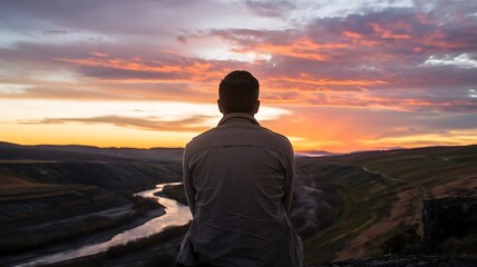 Awe-inspiring magnificence of a sunrise on horizon, with its ethereal hues, boundless oceanic expanse, and profound intermingling of earth and sky