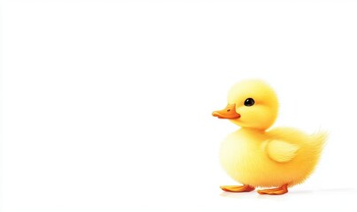 Fototapeta premium A cute, fluffy yellow duckling standing on a white background, evoking feelings of joy and innocence
